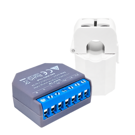 Relé Shelly EM. Pack con Pinzas - Monitor Inteligente de Consumo