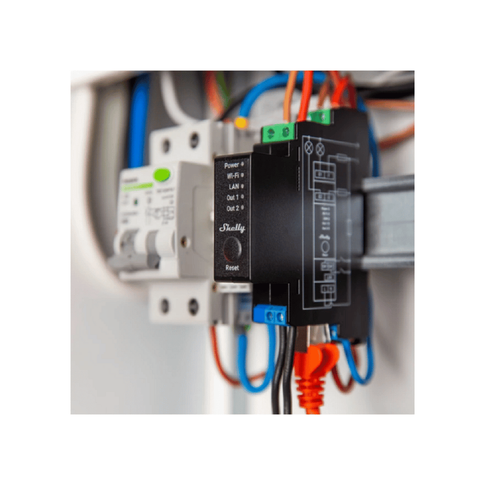 Shelly Pro 2PM montaje carril DIN profesional SPSW-202PE16EU
