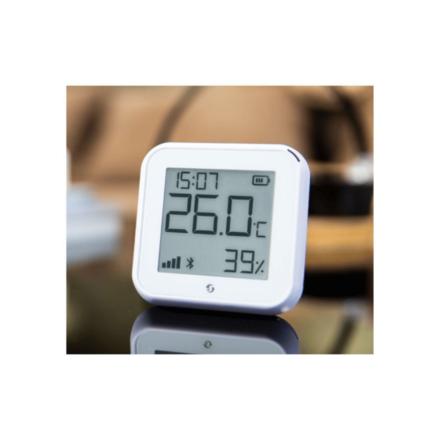 Shelly H&T Gen3 sensor temperatura humedad WiFi sobre mesa