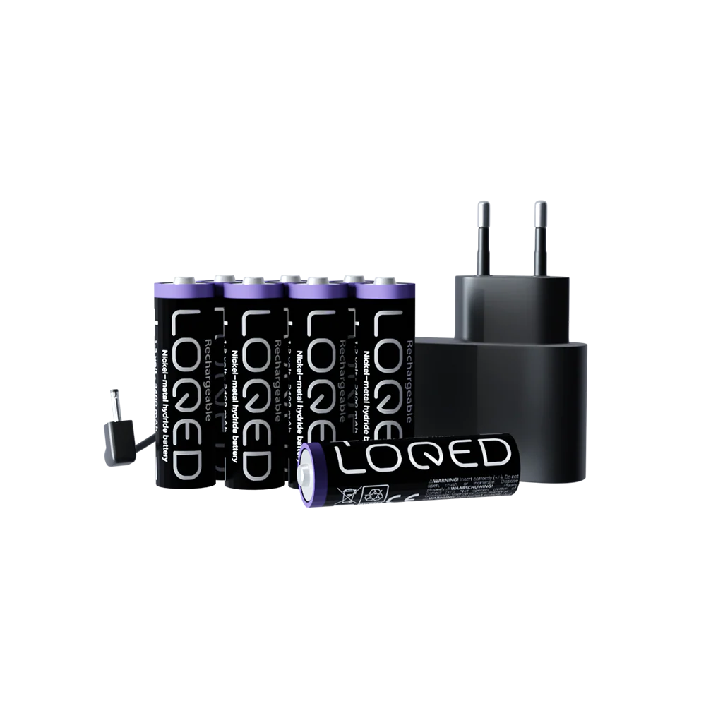 8 pilas AA recargables del LOQED Power Kit con autonomía de hasta 12 meses