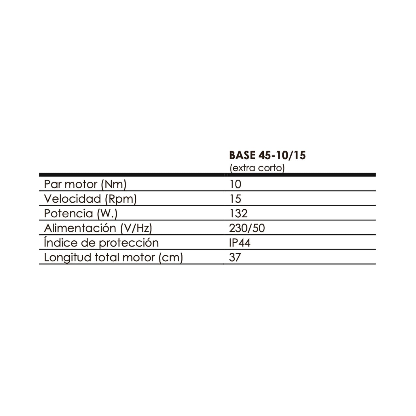 Motor Persiana Base 45-10/15 Ø45 Extra Corto 37 cm Domotizable