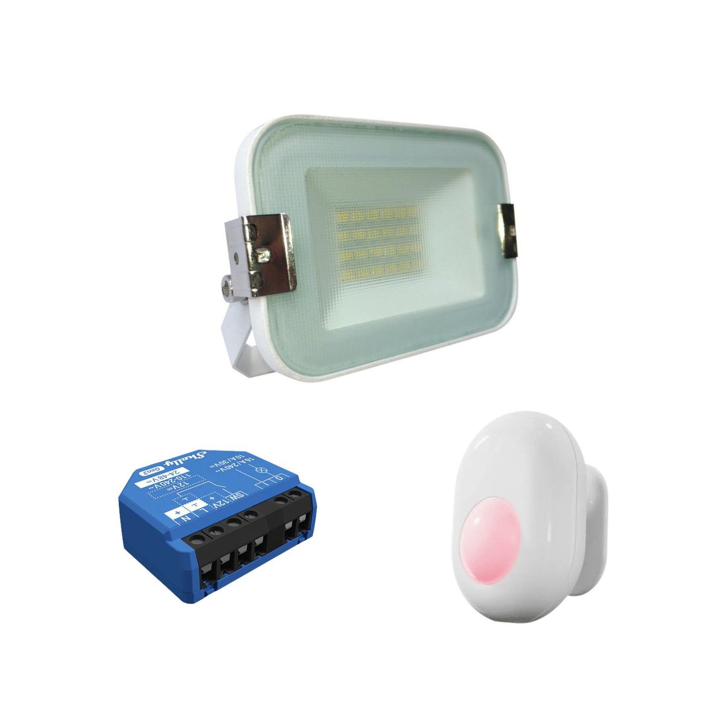 Pack Bienvenida Garaje: Foco LED 10W + Shelly 1 Gen3 + Shelly Motion