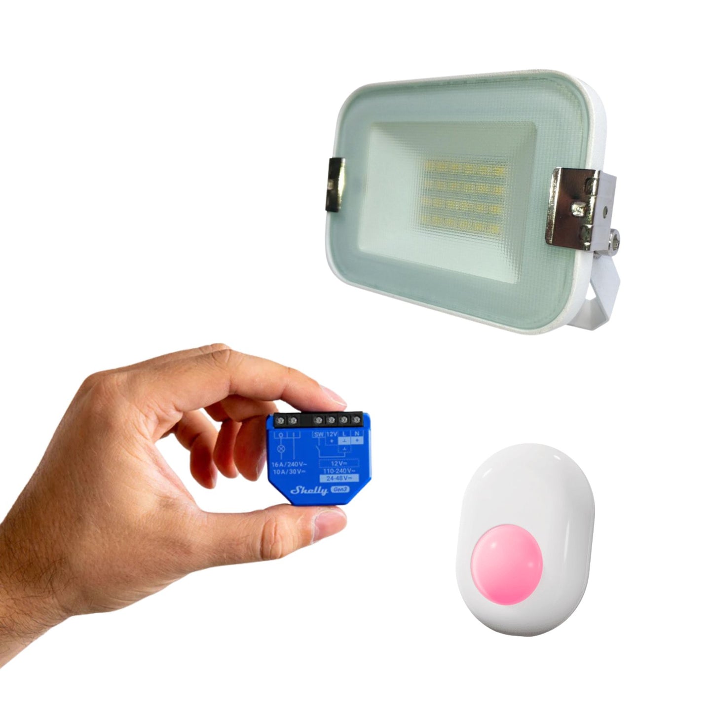 Pack Bienvenida Garaje: Foco LED 10W + Shelly 1 Gen3 + Shelly Motion