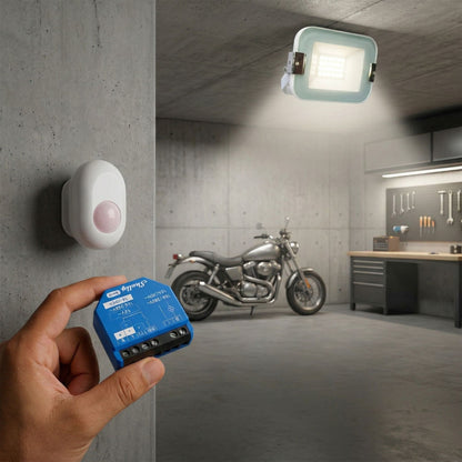 Pack Bienvenida Garaje: Foco LED 10W + Shelly 1 Gen3 + Shelly Motion