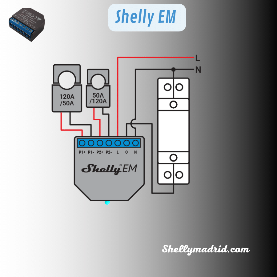 Relé Shelly EM,  Pack CT 50A - Monitor Inteligente de Consumo