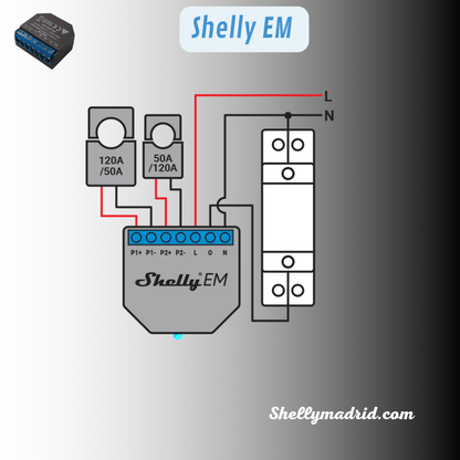 Relé Shelly EM,  Pack CT 50A - Monitor Inteligente de Consumo