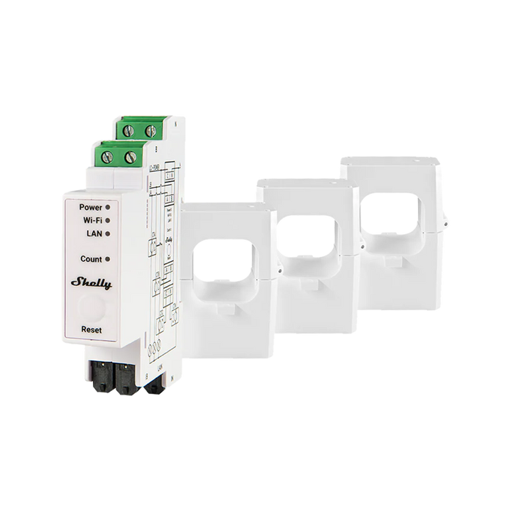 Shelly Pro 3EM-400A medidor trifásico WiFi Ethernet hasta 400A DIN