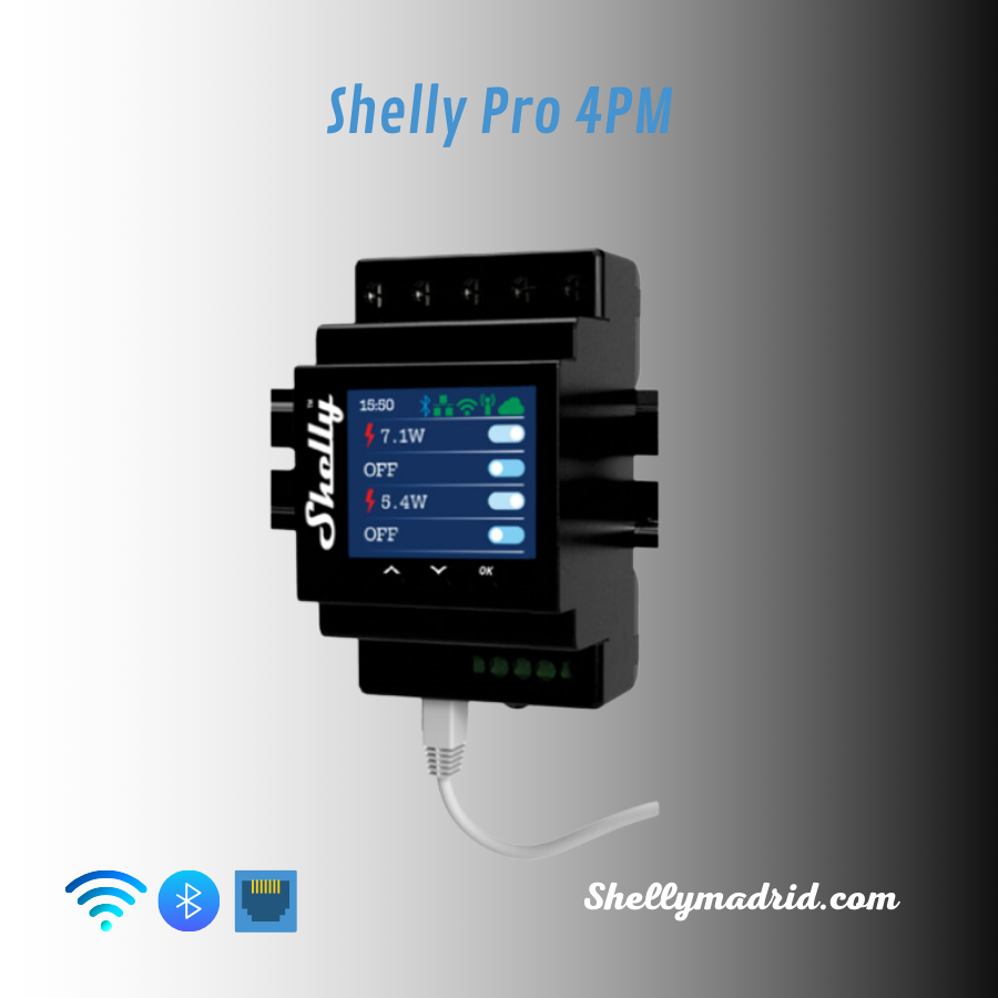 Shelly Pro 4PM WLAN, LAN ve Bluetooth 4 kanallı röle şalteri, tüketim ölçümü ile Shelly Pro 4PM WLAN, LAN ve Bluetooth 4 kanallı röle şalteri, tüketim ölçümü ile