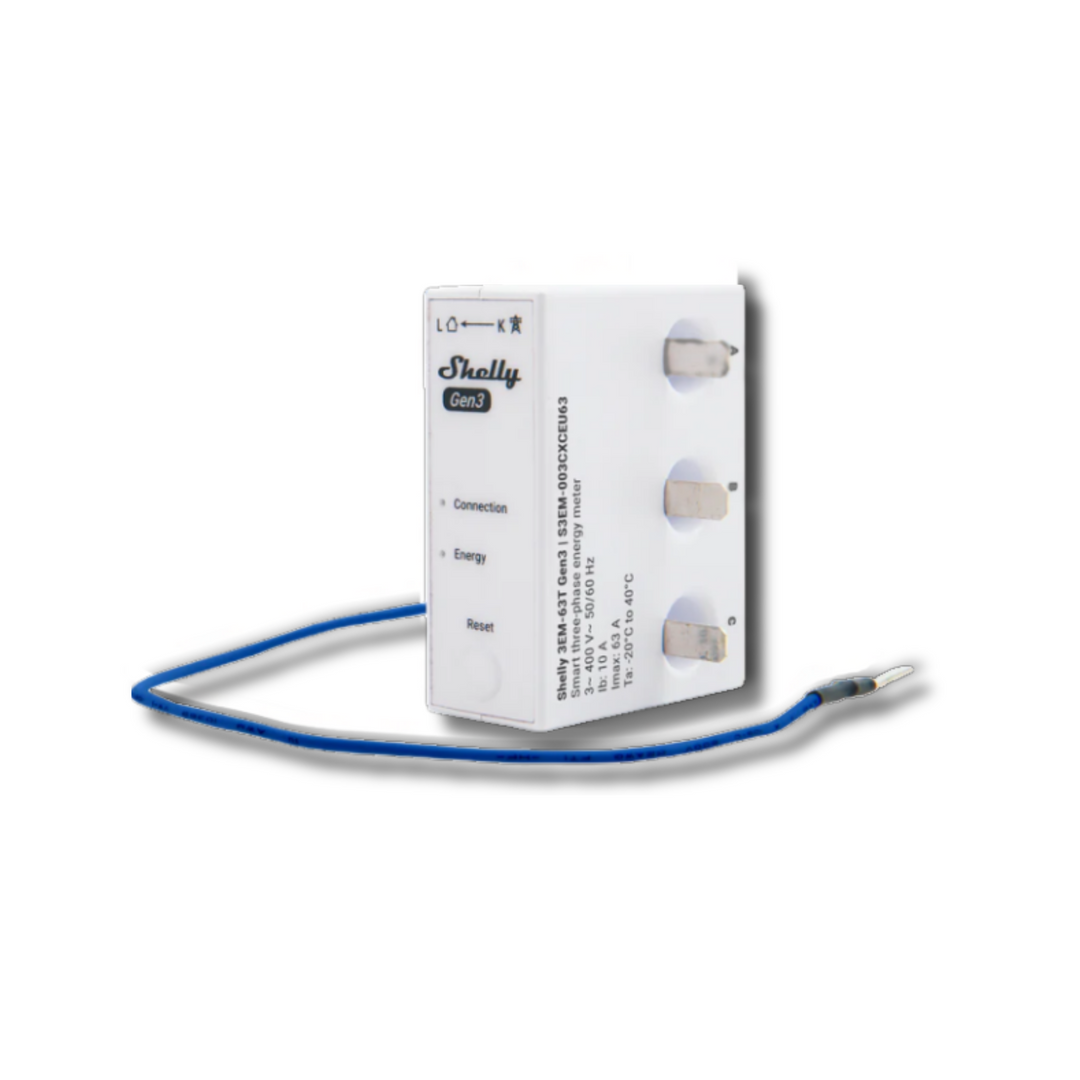 Shelly 3EM-63T Gen3 contador trifásico WiFi con 3 pinzas 63A incluidas