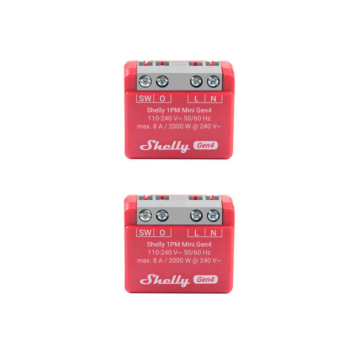 Pack 2 unidades Shelly 1PM Mini Gen4 relé multi-protocolo con medidor 8A