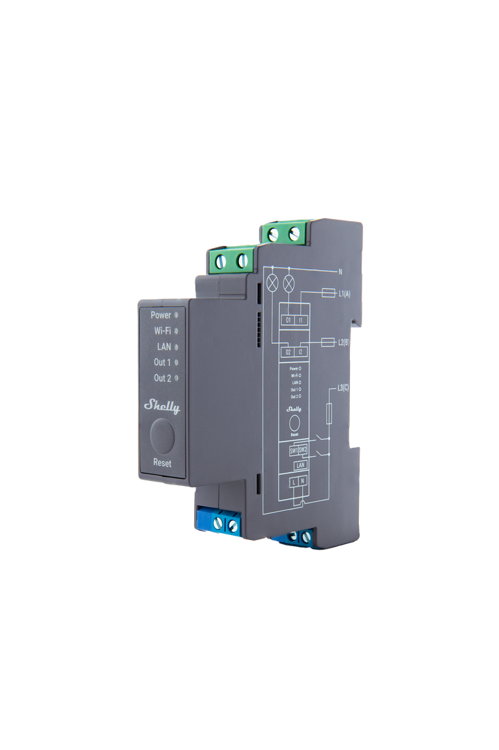 Shelly Pro 2, doble relé de carril DIN del kit de cuadro eléctrico profesional