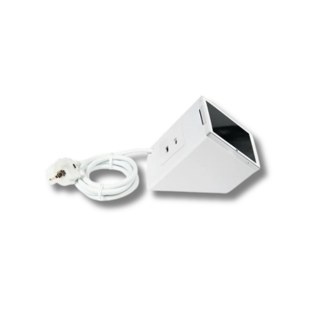 Instalación Shelly USB Charger blanco en Wall Display Stand sobremesa