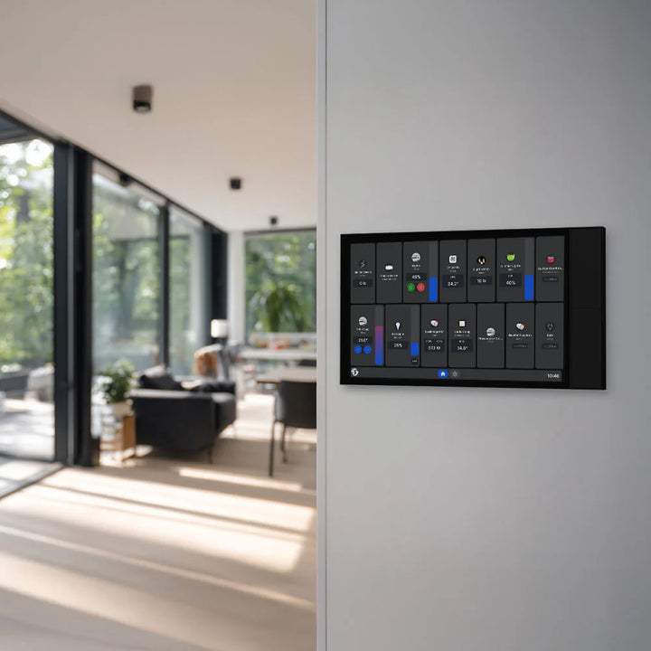 Shelly Wall Display XL Negro instalado salón oficina inteligente