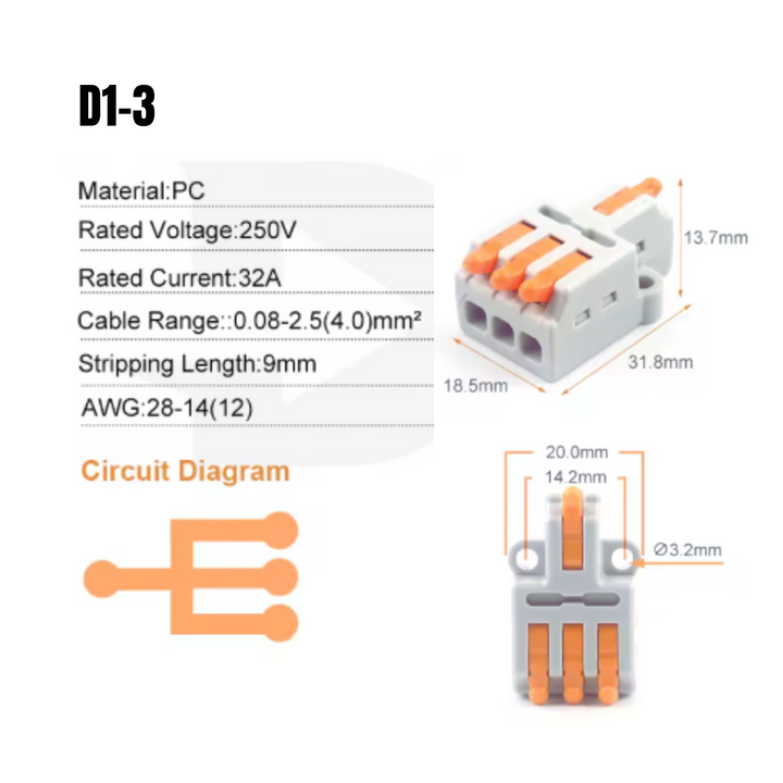 Pack de Clemas eléctricas de empuje para cables